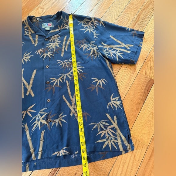 Hilo Hattie Men’s Size L 100% Silk Aloha Shirt Button Down Hawaiian Blue Bamboo - Picture 8 of 11